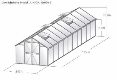 Vario Stahl Gewächshaus Junior 5 Nörpelglas 4mm BxL:249x505cm 12,5m² verzinkt